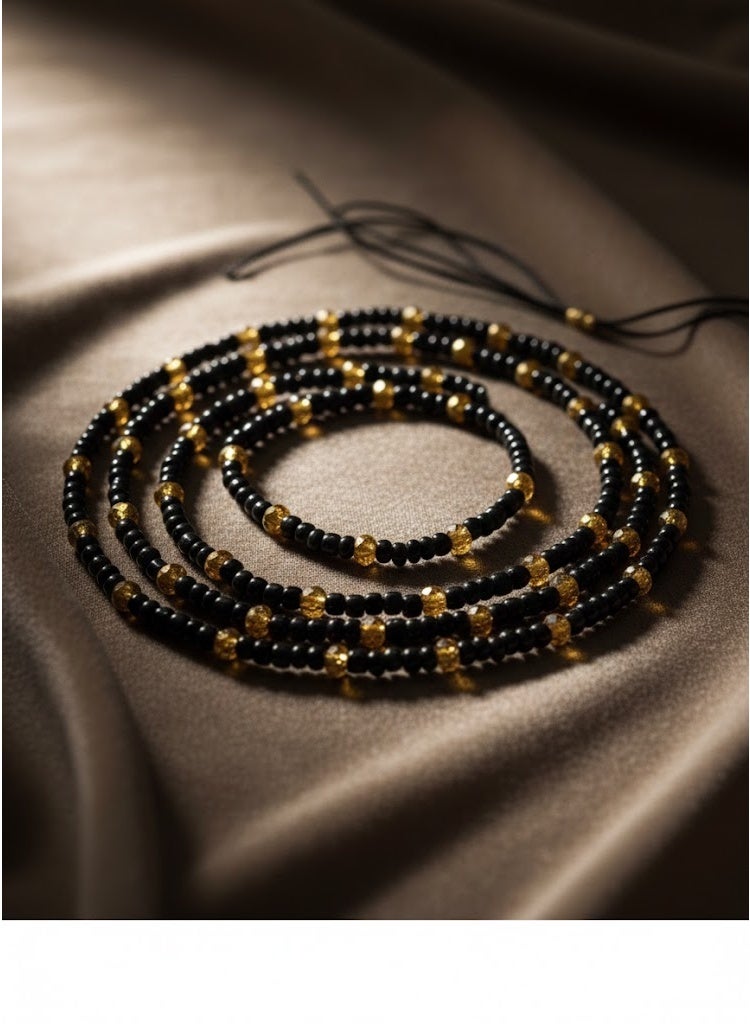 Black and Gold Beaded Waist Chain, Belly Chain Accessory